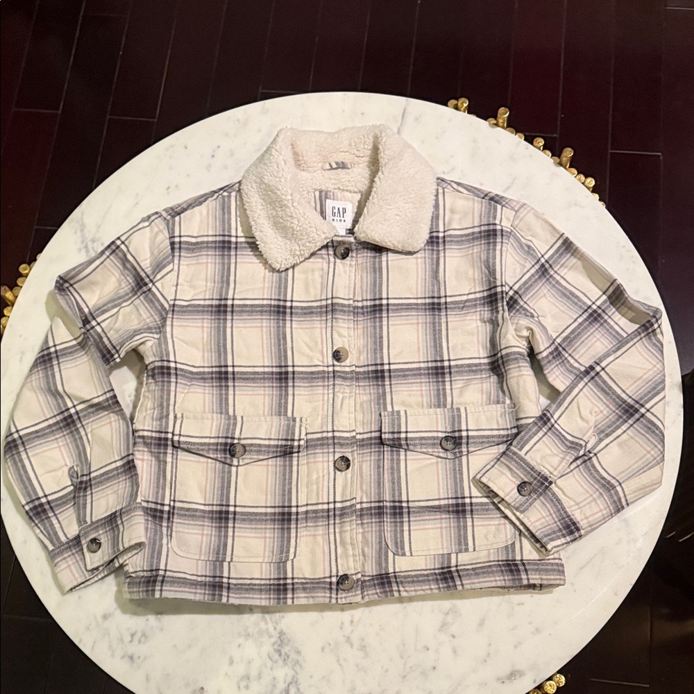 GAP Kids Plaid Jacket - Cream and grey